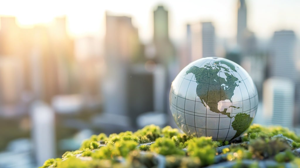 Descarte de bateria, globo terrestre sobre natureza, simbolizando sustentabilidade e futuro